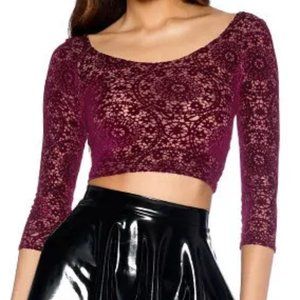 Black Milk Burned Velvet Regal Red 3/4 Sleeve Crop